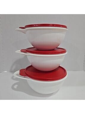 Set of 3 Tupperware Mini Thatsa Bowl Mixing Serving 1.4 L/6 Cup White Red 305684